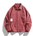Retro corduroy jacket in dark pink with front pockets and silver button closure - M / Dusty Pink