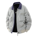 Men's American vintage workwear jacket in grey with navy contrast collar and utility pockets - M / Silver Gray Green
