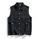 Classic black denim vest featuring a turn-down collar and utility chest pockets - L / Denim Black