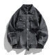 Chaqueta vaquera gris carbón con lavado vintage estilo retro y botones de metal - M / Negro Denim