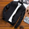 Men's black tactical varsity jacket with ribbed cuffs and sleeve pocket on wood background - M / Black (3281)