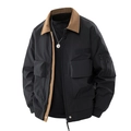 Men's vintage flight jacket with black body, brown collar, and tactical sleeve pocket - M / Black