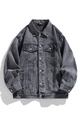 Men's retro loose fit denim jacket in washed charcoal grey with metal buttons - M / Denim Gray