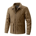 Brown wave-quilted cotton jacket for men with classic collar and front flap pockets - M / Coffee