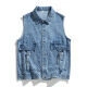 Japanese style washed light blue denim waistcoat vest with vintage finish for layering - M / Denim Blue