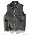 Gilet en jean gris foncé délavé style utilitaire avec poches à rabat et fini vintage - M / Gris denim