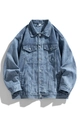 Oversized retro blue denim jacket for men featuring sandwashed heavy fabric and metal buttons - M / Denim Blue