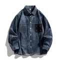 Camisa vaquera azul oscuro para hombre con costuras blancas y bolsillo negro en el pecho - M / Azul Denim