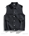 Gilet en jean noir délavé pour homme avec poches poitrine et fermeture à boutons - M / Noir Denim