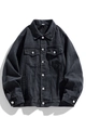 Men's loose fit washed black denim jacket with chest pockets and metal buttons - Denim Black