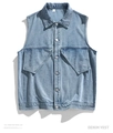 Gilet en jean bleu clair délavé avec poches cargo tactiques et boutons frontaux - M / Bleu Denim