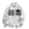 Weißes Herren Langarmhemd aus Waffelstrick mit Zebra-Patchworktasche und modernem Design - M / Aprikose