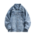 Chaqueta vaquera azul claro con lavado vintage y detalles rotos de estilo streetwear - M / Negro Denim