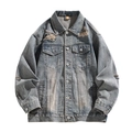 Chaqueta vaquera vintage para hombre en azul medio con detalles desgastados estilo americano - M / Azul Denim