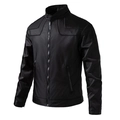 Chaqueta casual negra para hombre con cuello alto y costuras geométricas en hombros - M / Negro