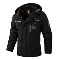 Parka de exterior negra para hombre con capucha, forro de cuadros y bolsillos útiles - M / Negro