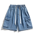 Pantaloncini cargo in denim azzurro da uomo con coulisse in vita e grandi tasche laterali - EU 29 / Blu Denim