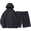Men's black hooded outdoor windbreaker set with matching shorts in lightweight fabric - Black Zirconia Set