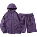 Purple hooded sun-protective suit with lightweight windbreaker and shorts for outdoor sports - Purple Jewelry Set