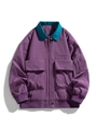 Men's purple utility work jacket with contrasting blue collar and cargo flap pockets - M / Grape Purple