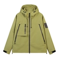 Waterproof mustard green tactical windbreaker jacket with hooded design and cargo pockets - S / Lemon Color