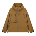 Waterproof outdoor hooded functional jacket in mustard yellow with multi-pocket design - S / Coffee