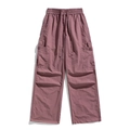Pantalon cargo décontracté vieux rose avec taille élastique et poches utilitaires - M / Rose Pourpre Azalée