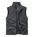 Men's outdoor multi-pocket fishing vest in dark gray with mesh lining and zipper detail - M / Dark Gray