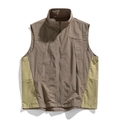 Gilet de camping extérieur bicolore beige et vert armée avec fermeture éclair complète - M / Kaki