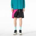 Men's casual summer shorts featuring a bold black and pink color block design with drawstring - M / Dragon Fruit
