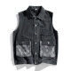 Gilet en jean gris foncé style workwear avec plusieurs poches fonctionnelles - M / Noir Denim