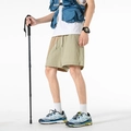Loose-fit khaki and olive green color-block cargo shorts with drawstring for summer - M / Khaki