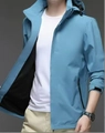 Men's light blue hooded windbreaker jacket with waterproof fabric and adjustable cuffs - 3XL / Sky Blue