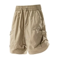 Pantalones cortos cargo caqui para hombre con cintura elástica y bolsillos laterales - M / Caqui