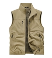 Men's outdoor utility fishing vest in khaki with multi-zipper pockets and mesh lining - M / Khaki