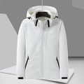 Unisex white waterproof outdoor hooded jacket with adjustable drawstrings and pockets - M / Khaki (Men)