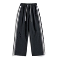 Pantalon de plein air noir avec bandes latérales et taille élastique à cordon unisexe - M / Noir Crépuscule