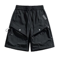 Water-resistant black tactical cargo shorts with elastic waist and large side flap pockets - M / Dusk Black