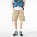 Pantalones cortos cargo caqui para hombre con cintura elástica y bolsillos - M / Caqui