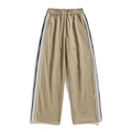 Pantalon décontracté kaki ample avec bandes latérales et taille élastique à cordon - M / Kaki