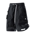 Short cargo noir déperlant avec taille élastique et ceinture à carreaux - M / Noir Crépuscule