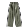 Pantalon décontracté vert olive avec bandes latérales lettrées et taille à cordon - M / Vert Mousse
