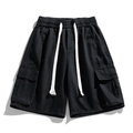 Pantaloncini cargo in denim da uomo con tasche grandi e vita elastica con coulisse - EU 29 / Nero Denim
