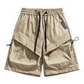 Waterproof khaki cargo shorts with elastic drawstring waist and side flap pockets - M / Khaki