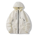 Men's lightweight white hooded sun protection windbreaker with zipper and elastic cuffs - Ivory White Jacket