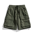 Army green cargo shorts with elastic drawstring waist and large side pockets for outdoor wear - Army Green