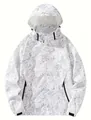 Coupe-vent blanc pour hommes avec imprimé feuilles tropicales grises et capuche - 3XL / Blanc (Imprimé)