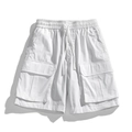 Men's white water-repellent cargo shorts with elastic drawstring waist and side flap pockets - White