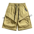 Men's mustard yellow water-repellent cargo shorts with large V-flap utility pockets - M / Sand