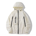 White hooded windbreaker set for men with zippered pockets and elastic cuffs - Ivory White Jacket
